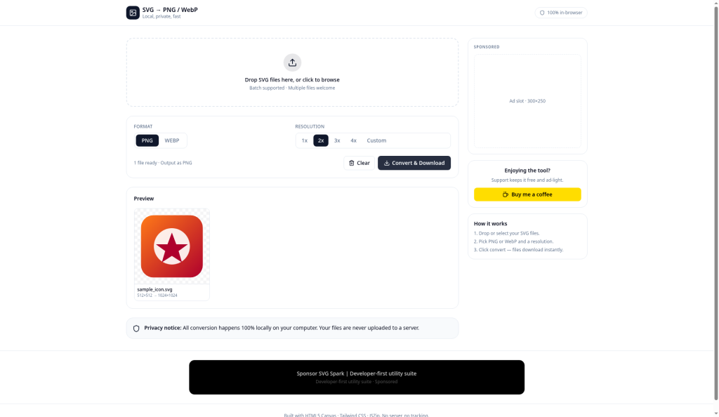 Screenshot of SVG Spark during testing